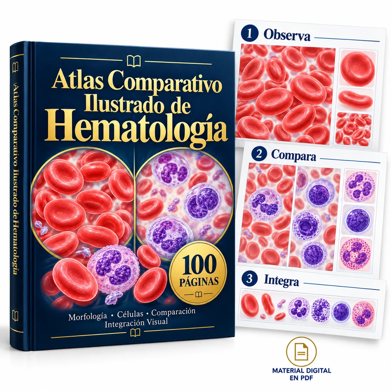 Mockup digital: Atlas Comparativo de Hematología y Hemograma