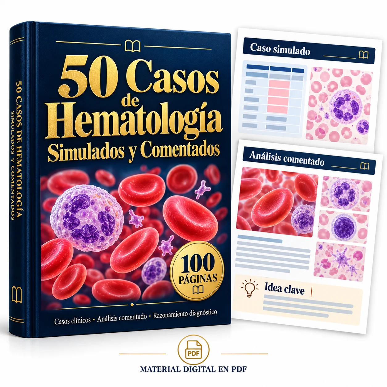 Mockup digital: 50 Casos Simulados y Comentados de Hematología y Hemograma